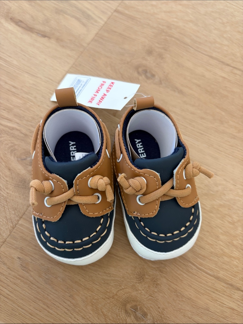 Sperry Baby Size 3 Navy and Tan Boat Moccasins